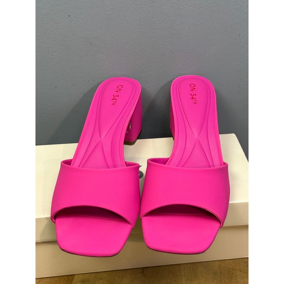 ON 34th Shoes - On 34th Heel Sandals Womens 11 Fuchsia Gabbiep Block Heel Slide Square Toe Pink